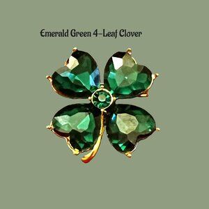 Emerald green 4-leave clover brooch, holiday gift
